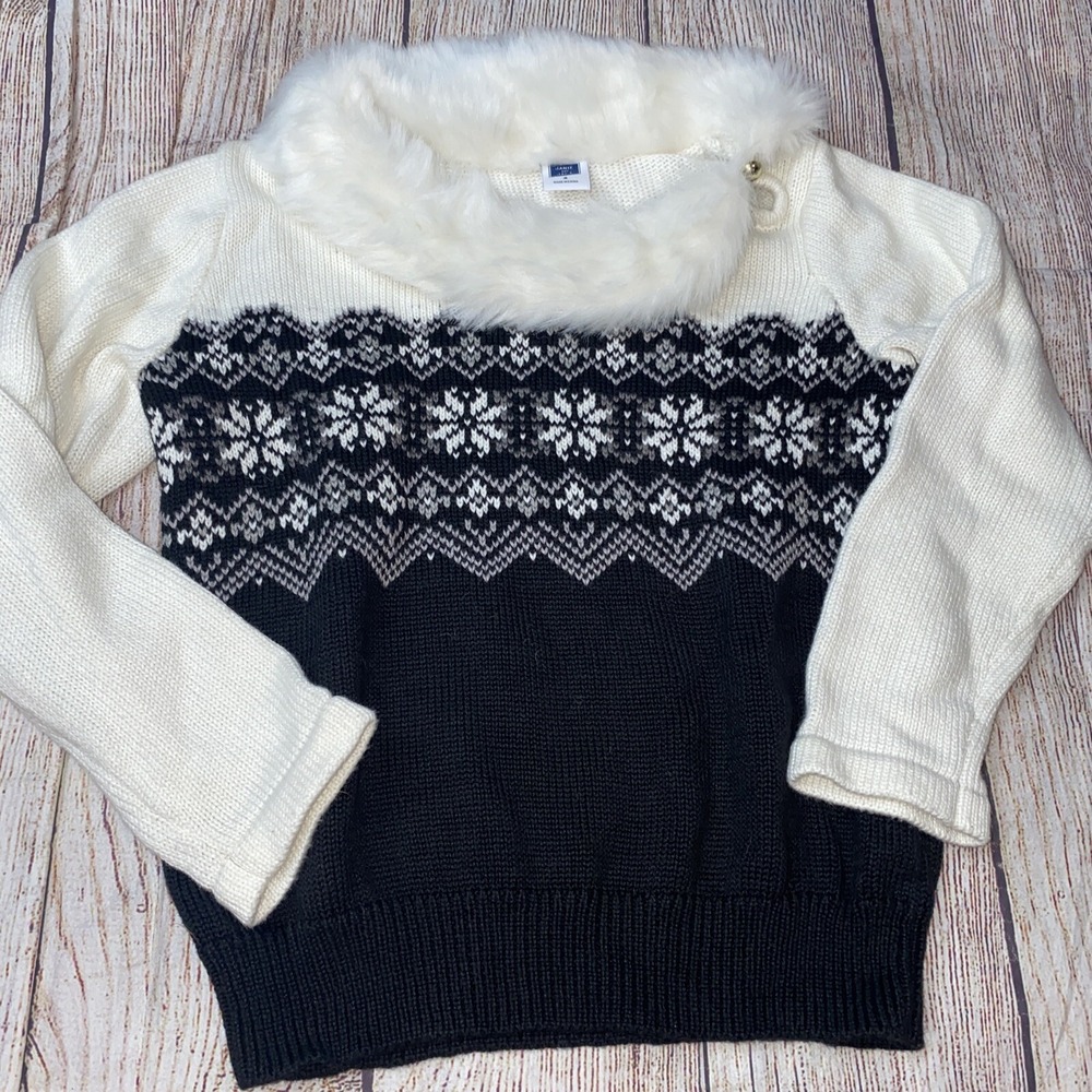 Janie and Jack Size 4 Snowy Faux Fur Snowflake Black Sweater